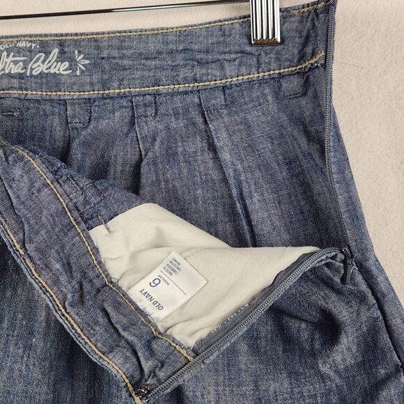 Old Navy Ultra Blue Skirt Women’s SZ 6 Blue Pleated Pockets Belt Loops Cotton - Picture 5 of 14